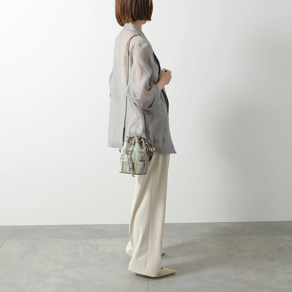 Fendi Mon Tresor Shoulder Bag AUPI Jacquard FF Handbag MATCHA MILKDOVE
